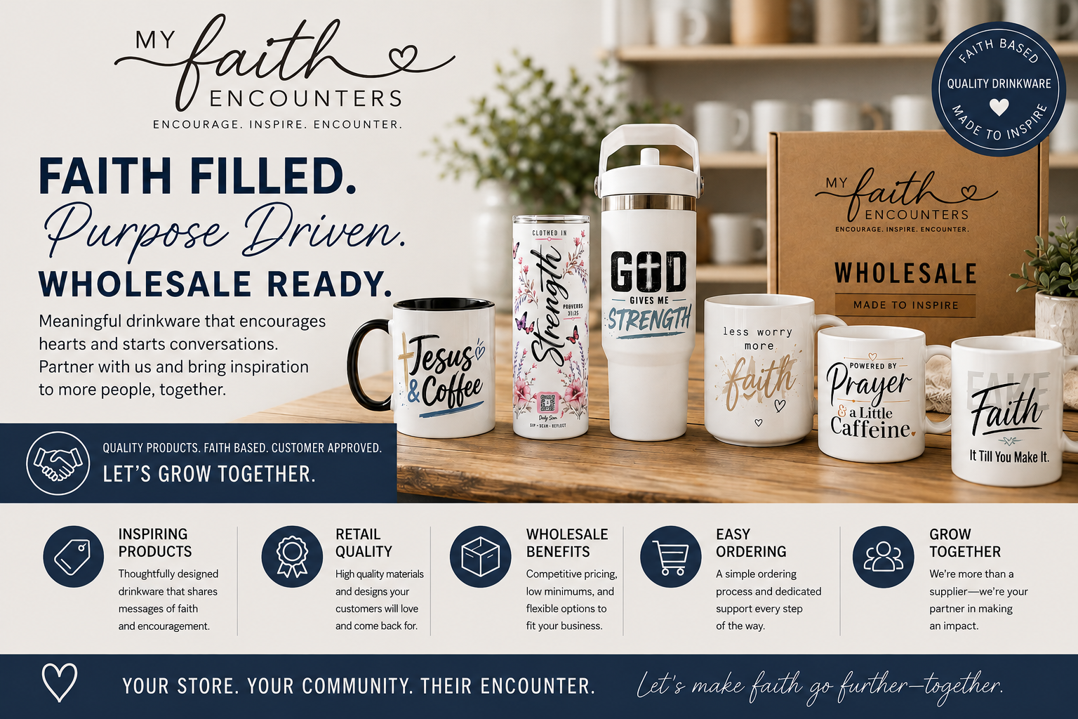 My Faith Encounters — Faith Filled, Purpose Driven, Wholesale Ready. Meaningful drinkware that encourages hearts and starts conversations. Partner with us and bring inspiration to more people, together.